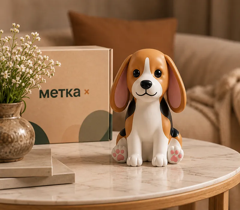Фигурка бигля 20 см по фото питомца рядом с коробкой «Метка»